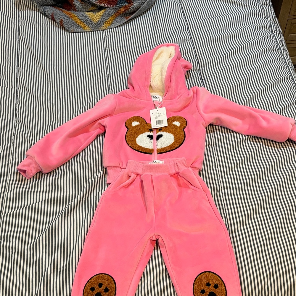 Lola & The Boys 2T NWT Pink Bear Hoodie and Pants Set